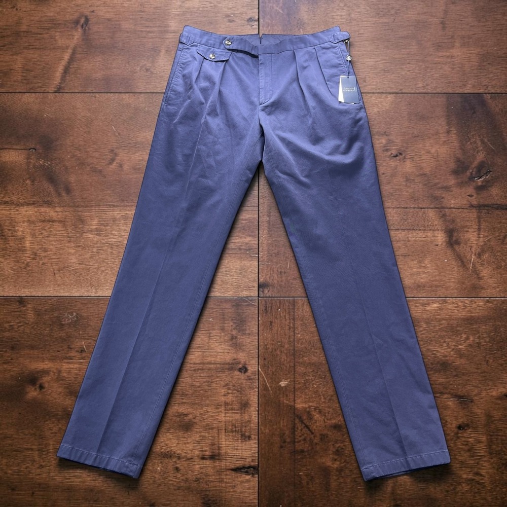 NEW Polo Ralph Lauren Garment Dyed Stretch Pleated Pant Men 34x33 Blue Adjusters